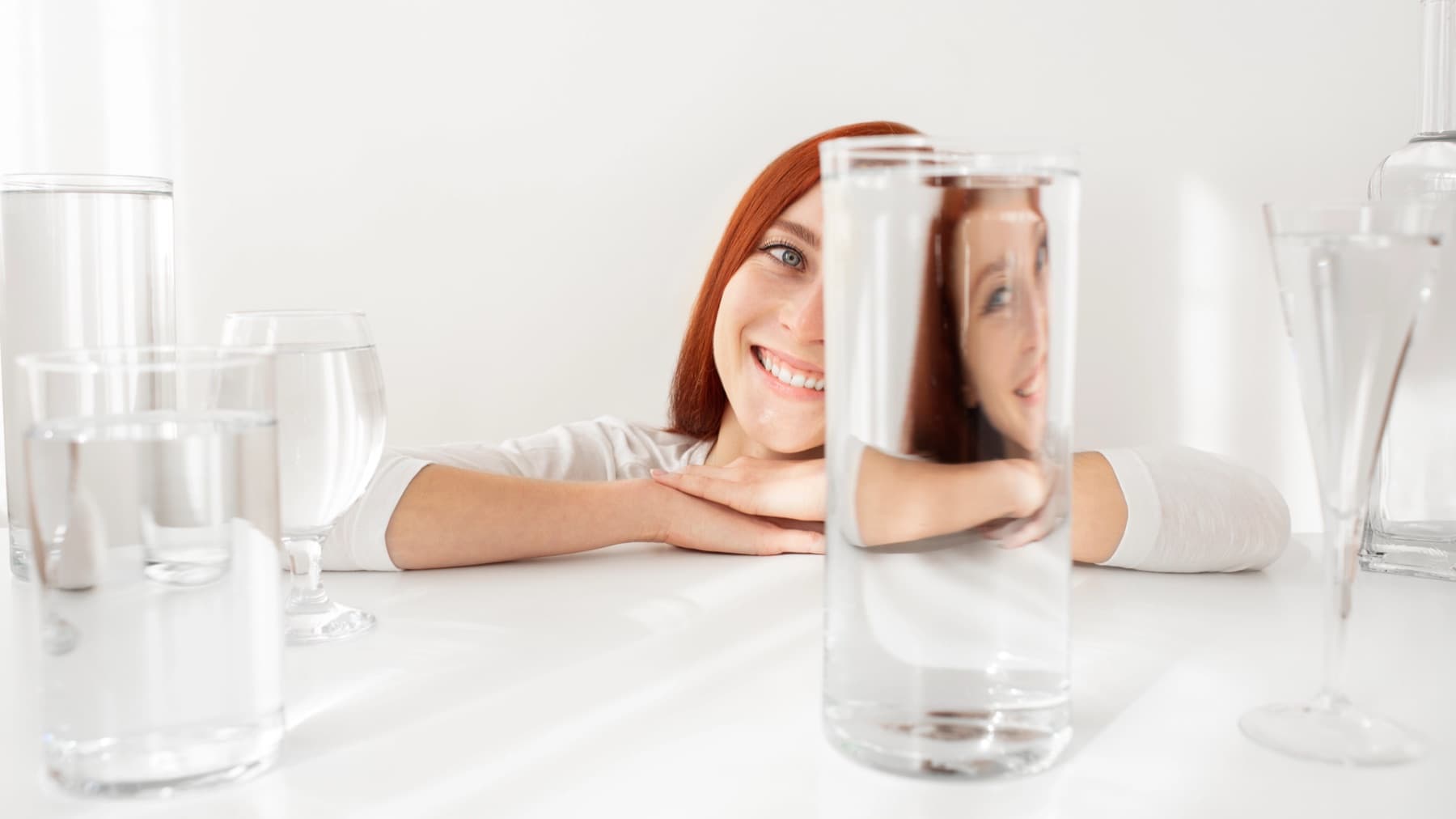 Clear drinking water prepared for a quality comparison